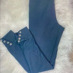 Trina Turk Blue Ponte Leggings with Button Cuff Detail